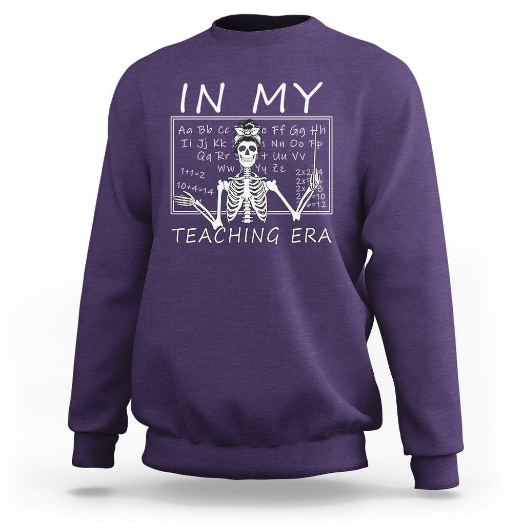 Funny Skeleton Teacher Sweatshirt In My Teaching Era Back To School TS02 Purple Print Your Wear
