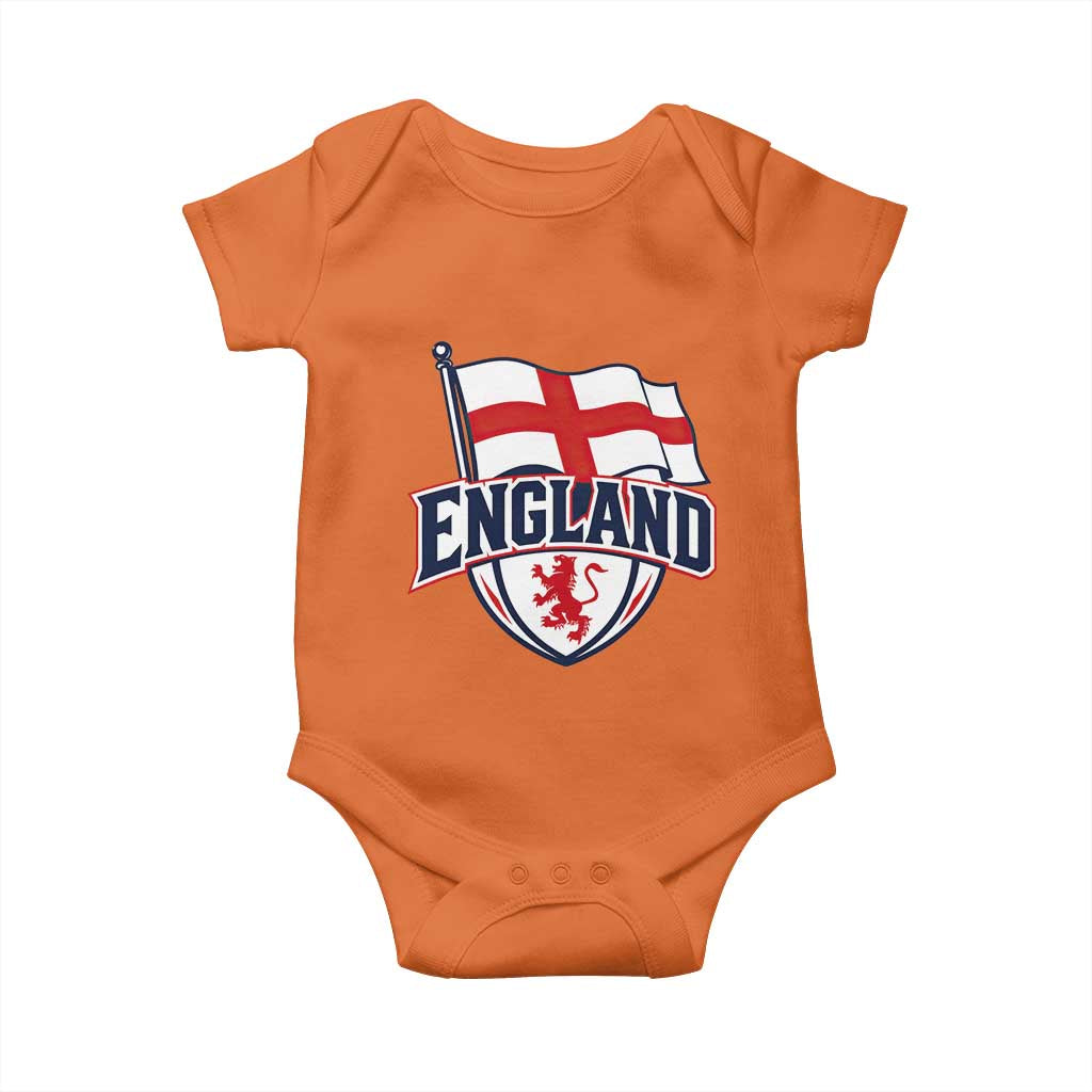 England Patriotic Crest St George Cross Flag Graphic Baby Onesie English Lion Crest Heritage Pride Souvenir TS02 Orange Print Your Wear