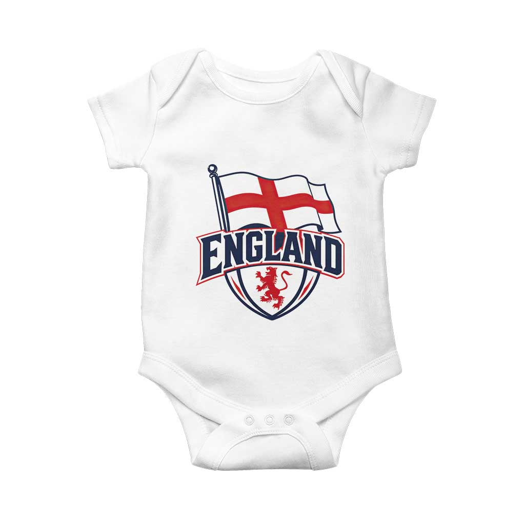 England Patriotic Crest St George Cross Flag Graphic Baby Onesie English Lion Crest Heritage Pride Souvenir TS02 White Print Your Wear