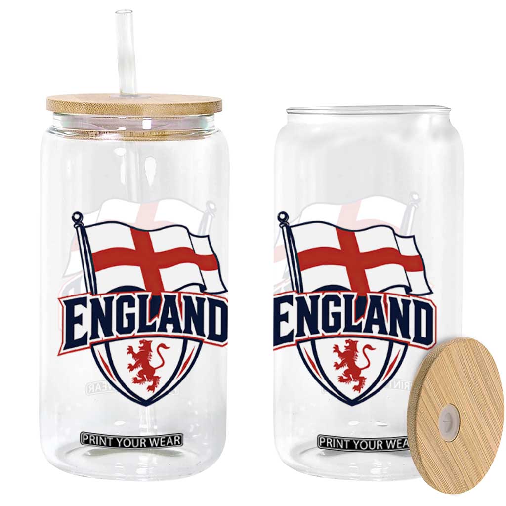England Patriotic Crest St George Cross Flag Graphic Glass Can English Lion Crest Heritage Pride Souvenir TS02 Print Your Wear