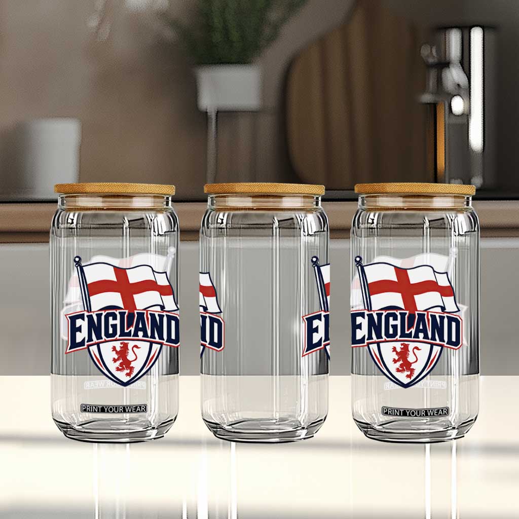 England Patriotic Crest St George Cross Flag Graphic Glass Can English Lion Crest Heritage Pride Souvenir TS02 Print Your Wear