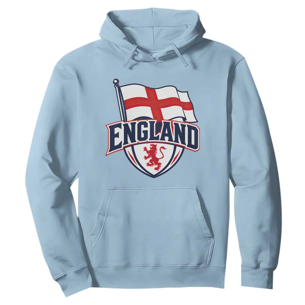 England Patriotic Crest St George Cross Flag Graphic Hoodie English Lion Crest Heritage Pride Souvenir TS02 Light Blue Print Your Wear