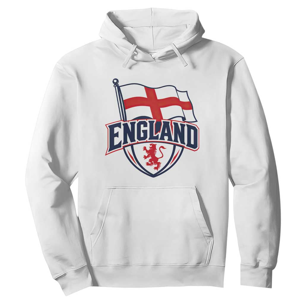 England Patriotic Crest St George Cross Flag Graphic Hoodie English Lion Crest Heritage Pride Souvenir TS02 White Print Your Wear