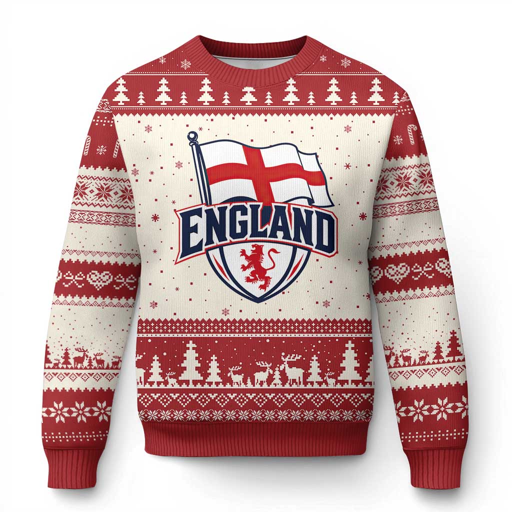 England Patriotic Crest St George Cross Flag Graphic Ugly Christmas Sweater English Lion Crest Heritage Pride Souvenir TS02 Beige Red Print Your Wear