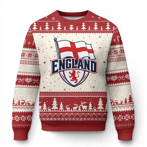 England Patriotic Crest St George Cross Flag Graphic Ugly Christmas Sweater English Lion Crest Heritage Pride Souvenir TS02 Beige Red Print Your Wear