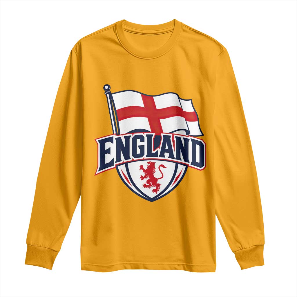 England Patriotic Crest St George Cross Flag Graphic Long Sleeve Shirt English Lion Crest Heritage Pride Souvenir TS02 Gold Print Your Wear