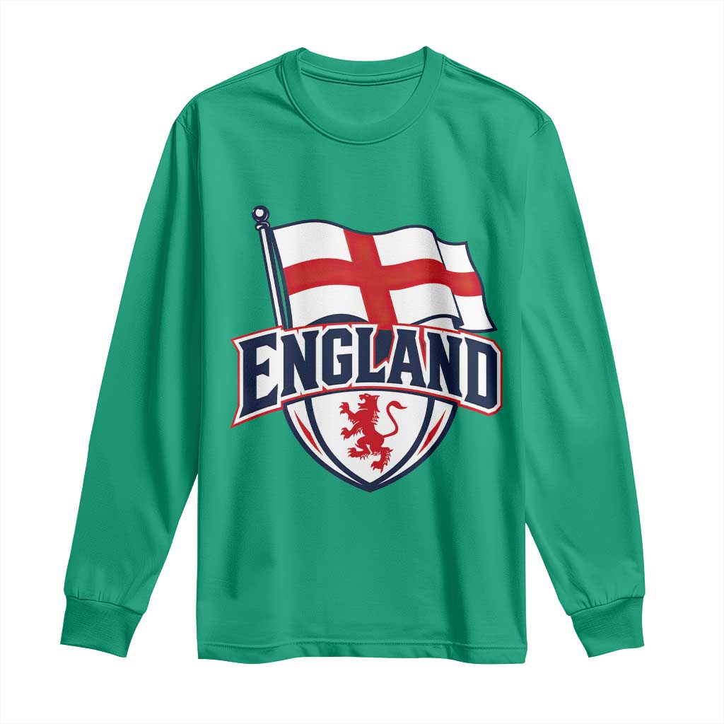 England Patriotic Crest St George Cross Flag Graphic Long Sleeve Shirt English Lion Crest Heritage Pride Souvenir TS02 Irish Green Print Your Wear