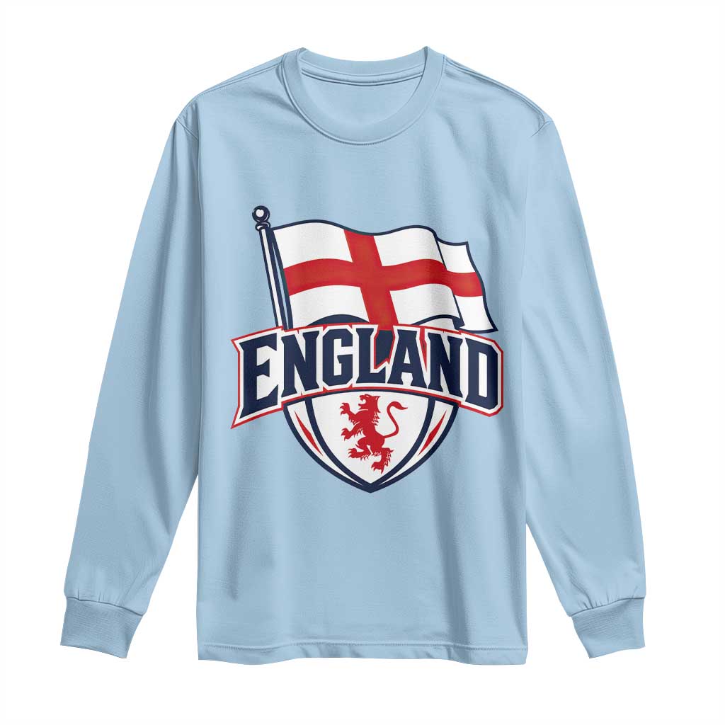 England Patriotic Crest St George Cross Flag Graphic Long Sleeve Shirt English Lion Crest Heritage Pride Souvenir TS02 Light Blue Print Your Wear