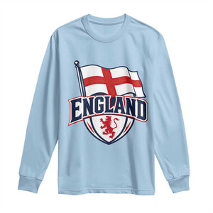 England Patriotic Crest St George Cross Flag Graphic Long Sleeve Shirt English Lion Crest Heritage Pride Souvenir TS02 Light Blue Print Your Wear