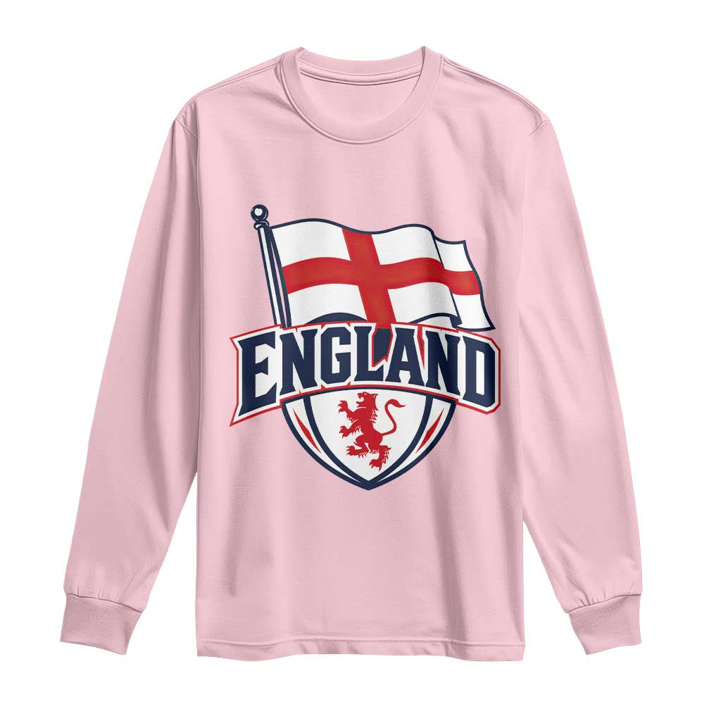 England Patriotic Crest St George Cross Flag Graphic Long Sleeve Shirt English Lion Crest Heritage Pride Souvenir TS02 Light Pink Print Your Wear