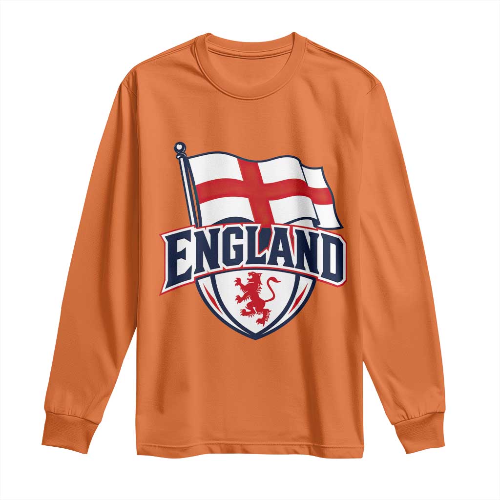 England Patriotic Crest St George Cross Flag Graphic Long Sleeve Shirt English Lion Crest Heritage Pride Souvenir TS02 Orange Print Your Wear