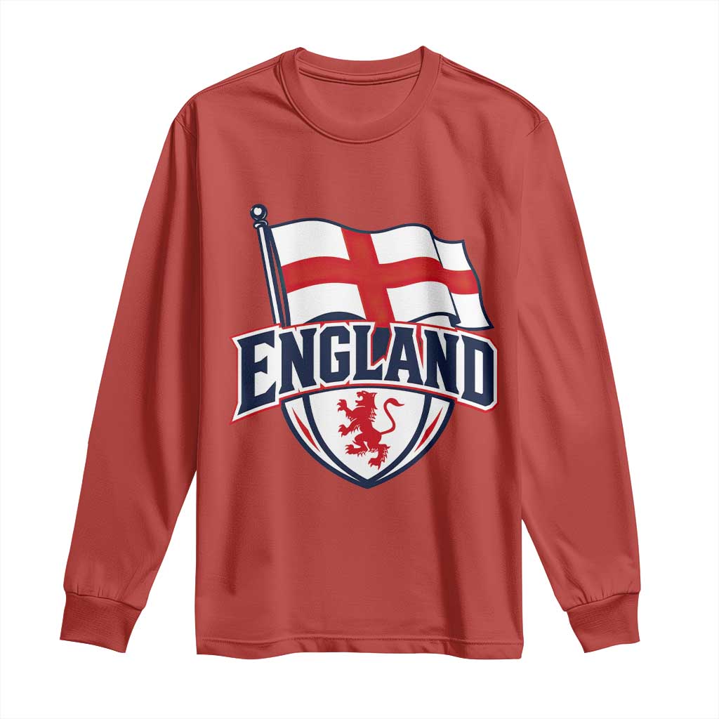 England Patriotic Crest St George Cross Flag Graphic Long Sleeve Shirt English Lion Crest Heritage Pride Souvenir TS02 Red Print Your Wear