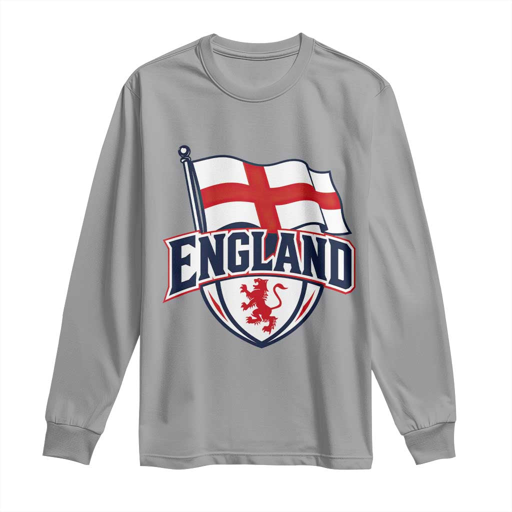 England Patriotic Crest St George Cross Flag Graphic Long Sleeve Shirt English Lion Crest Heritage Pride Souvenir TS02 Sport Gray Print Your Wear