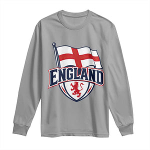 England Patriotic Crest St George Cross Flag Graphic Long Sleeve Shirt English Lion Crest Heritage Pride Souvenir TS02 Sport Gray Print Your Wear