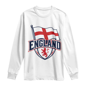 England Patriotic Crest St George Cross Flag Graphic Long Sleeve Shirt English Lion Crest Heritage Pride Souvenir TS02 White Print Your Wear