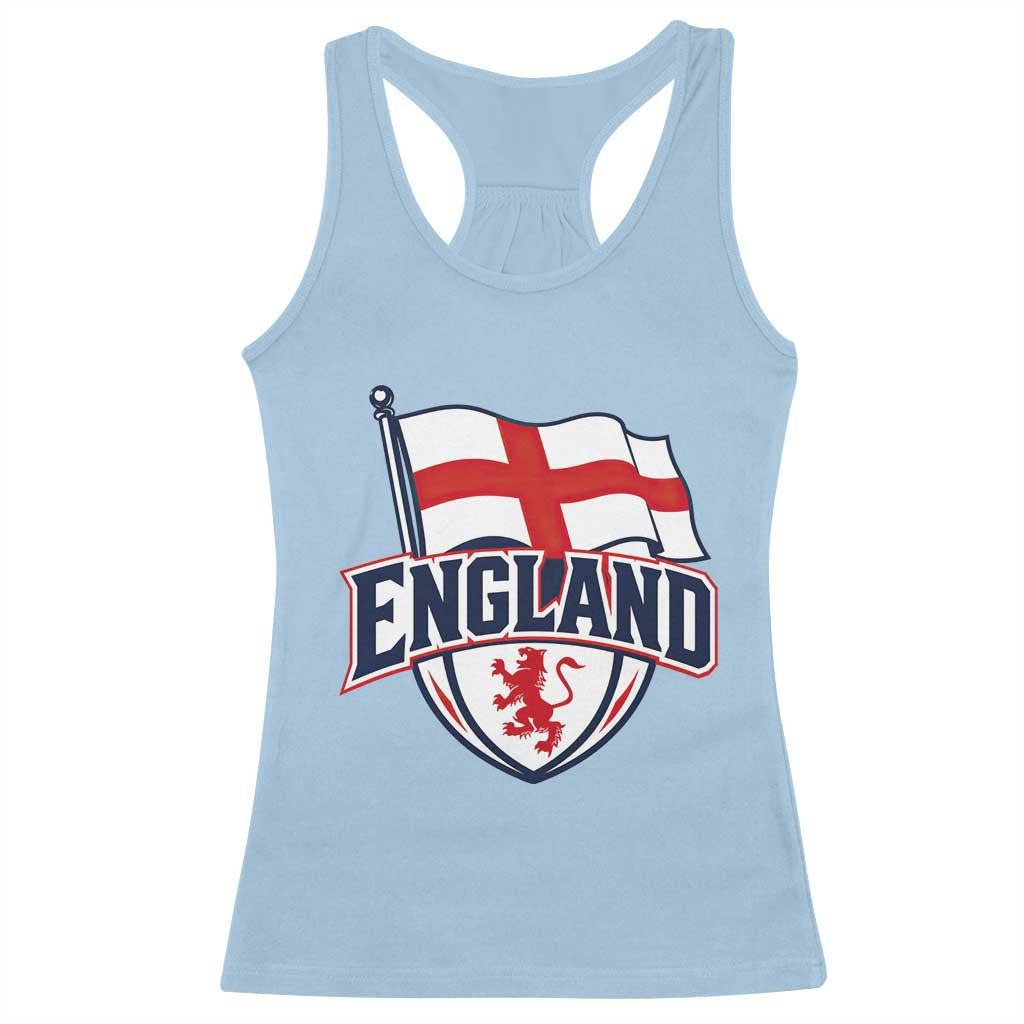 England Patriotic Crest St George Cross Flag Graphic Racerback Tank Top English Lion Crest Heritage Pride Souvenir TS02 Light Blue Print Your Wear