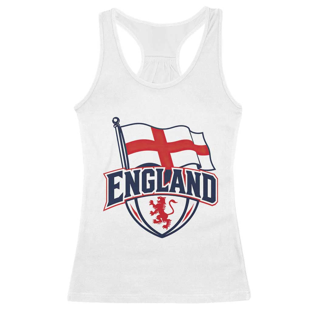 England Patriotic Crest St George Cross Flag Graphic Racerback Tank Top English Lion Crest Heritage Pride Souvenir TS02 White Print Your Wear
