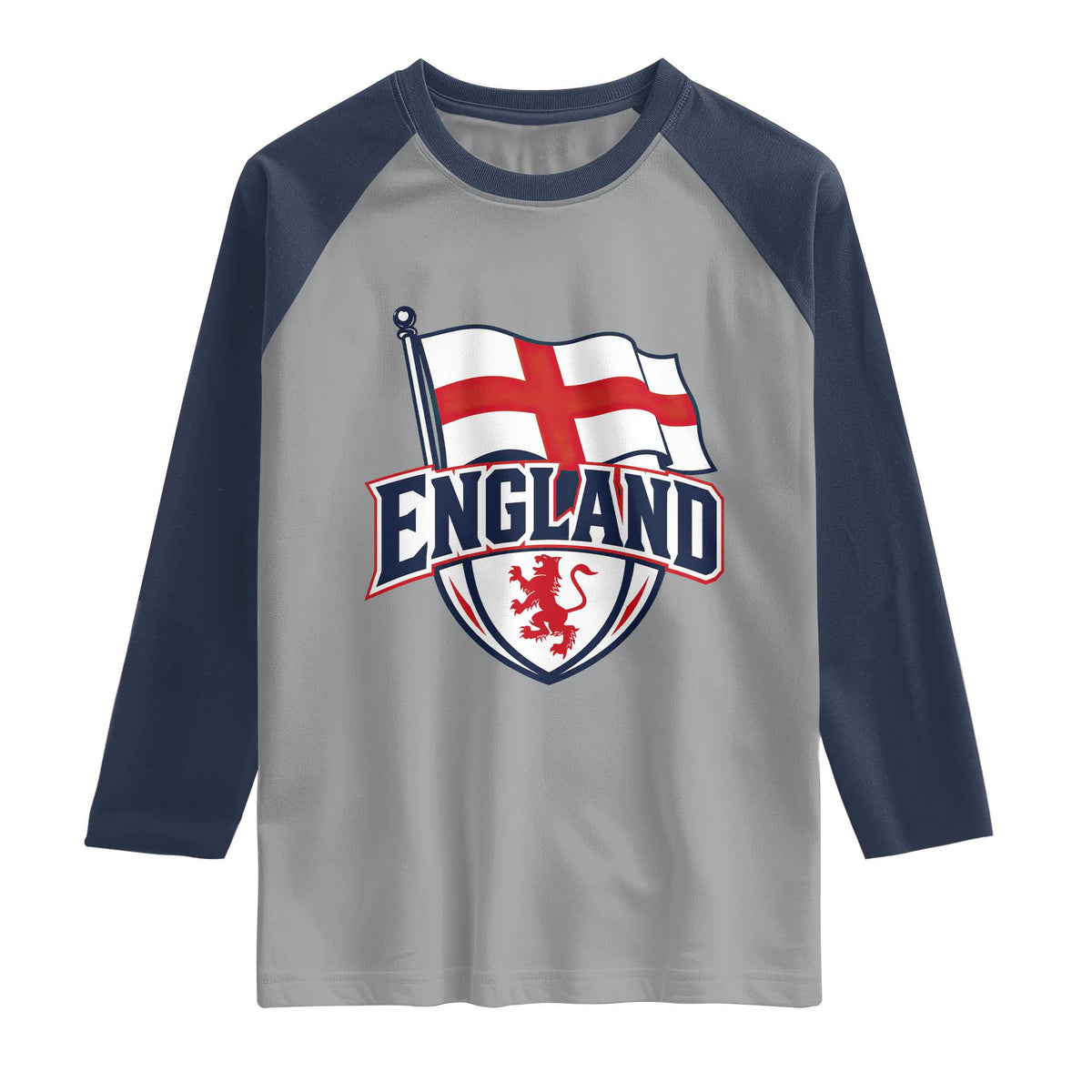 England Patriotic Crest St George Cross Flag Graphic Raglan Shirt English Lion Crest Heritage Pride Souvenir TS02 Sport Gray Navy Print Your Wear
