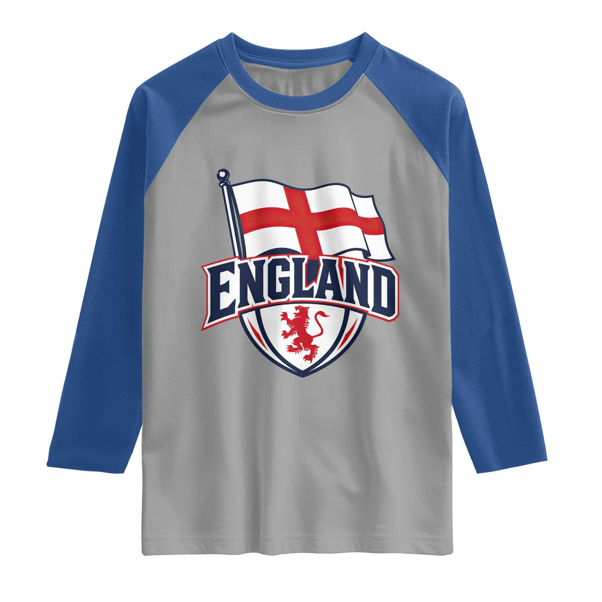England Patriotic Crest St George Cross Flag Graphic Raglan Shirt English Lion Crest Heritage Pride Souvenir TS02 Sport Gray Royal Print Your Wear
