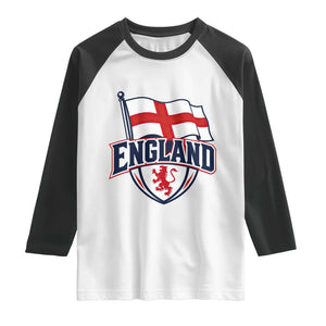 England Patriotic Crest St George Cross Flag Graphic Raglan Shirt English Lion Crest Heritage Pride Souvenir TS02 White Black Print Your Wear