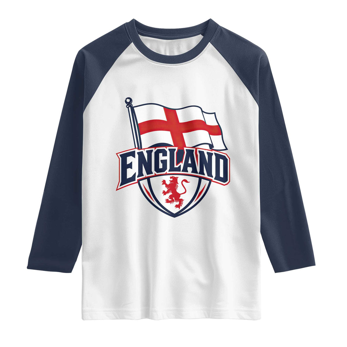 England Patriotic Crest St George Cross Flag Graphic Raglan Shirt English Lion Crest Heritage Pride Souvenir TS02 White Navy Print Your Wear