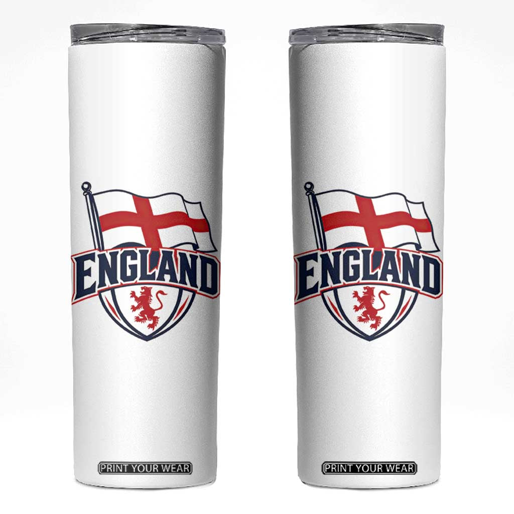 England Patriotic Crest St George Cross Flag Graphic Skinny Tumbler English Lion Crest Heritage Pride Souvenir TS02 White Print Your Wear