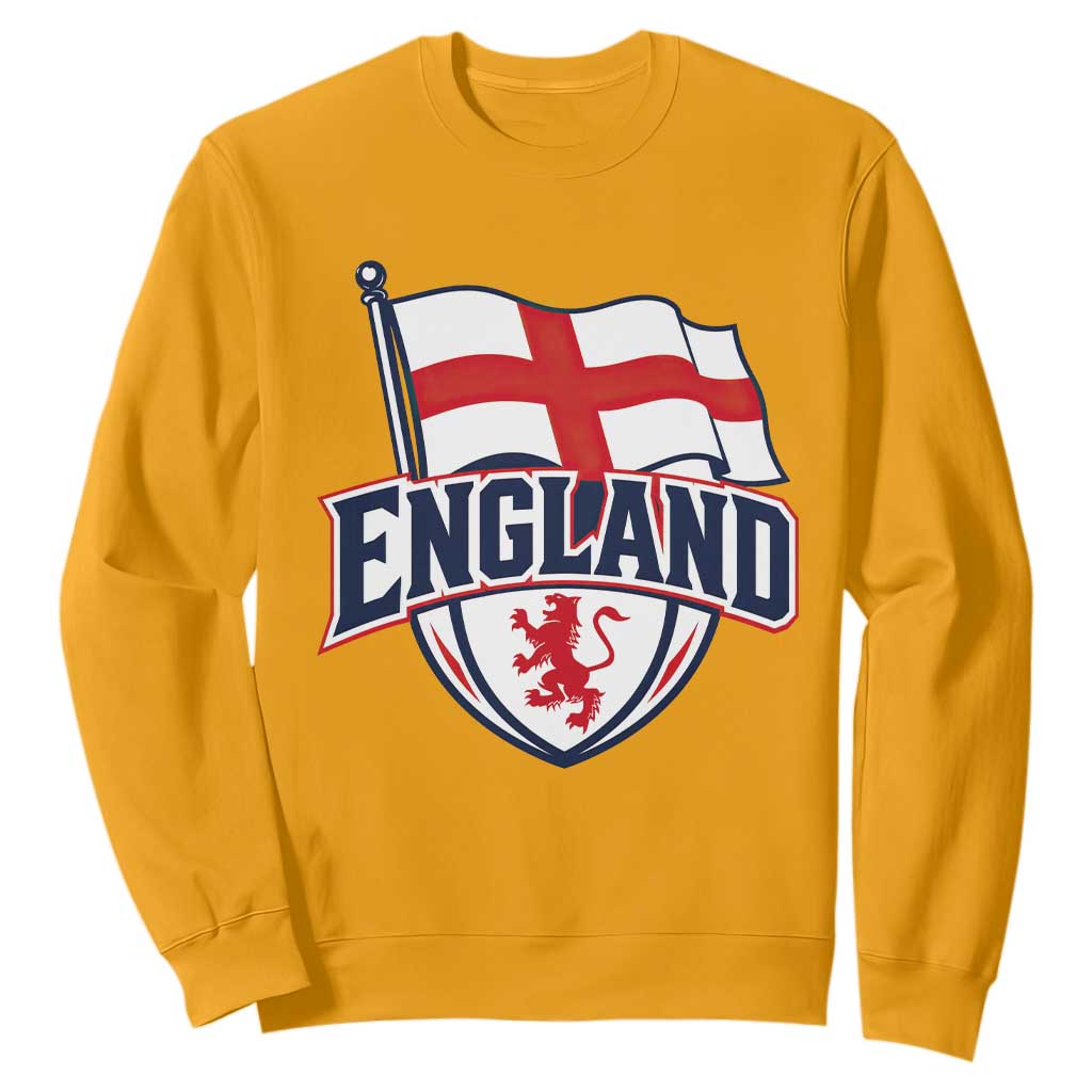 England Patriotic Crest St George Cross Flag Graphic Sweatshirt English Lion Crest Heritage Pride Souvenir TS02 Gold Print Your Wear