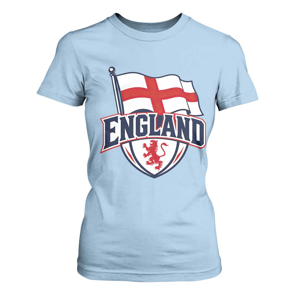 England Patriotic Crest St George Cross Flag Graphic T Shirt For Women English Lion Crest Heritage Pride Souvenir TS02 Light Blue Print Your Wear