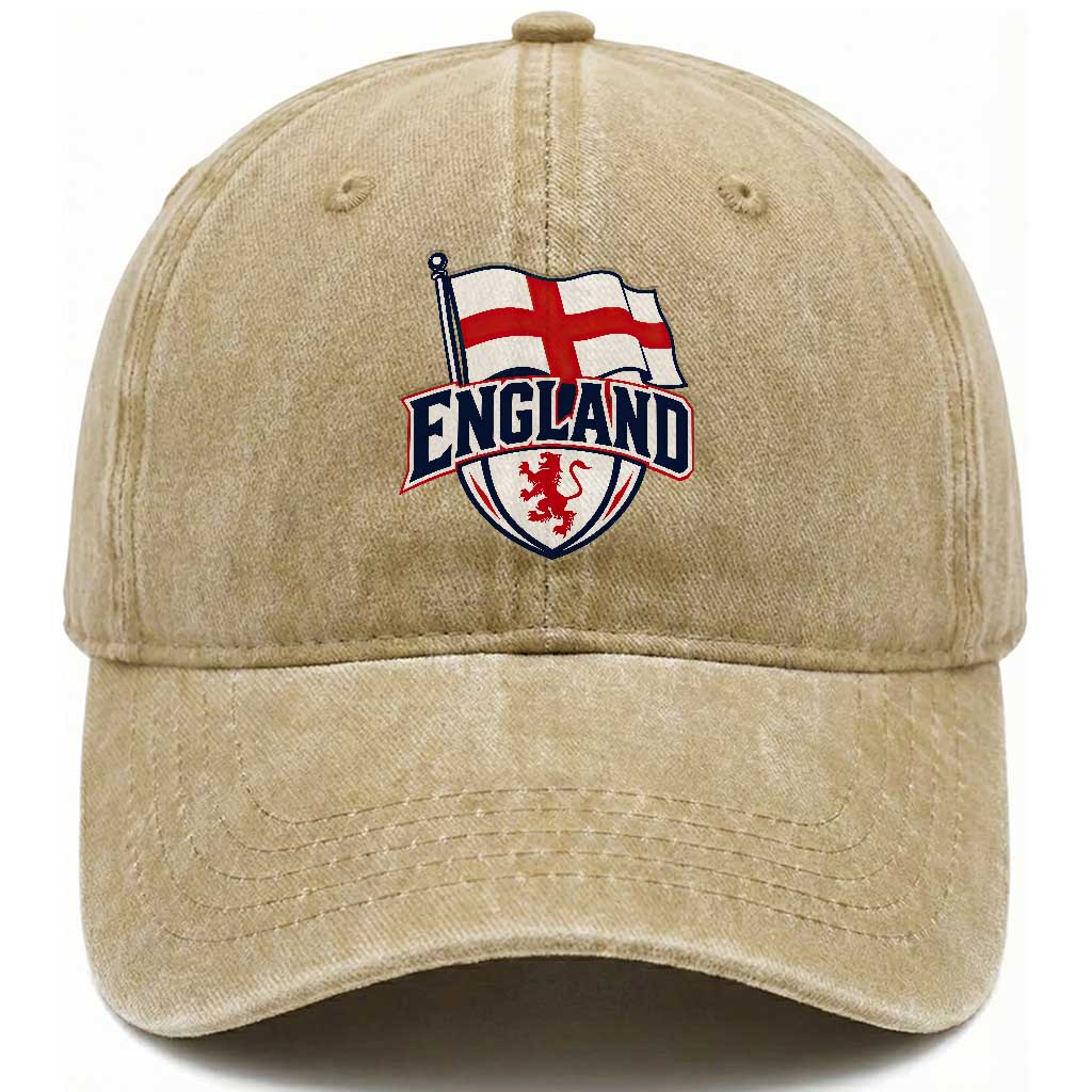 England Patriotic Crest St George Cross Flag Graphic Washed Cotton Baseball Cap English Lion Crest Heritage Pride Souvenir TS02 Print Your Wear