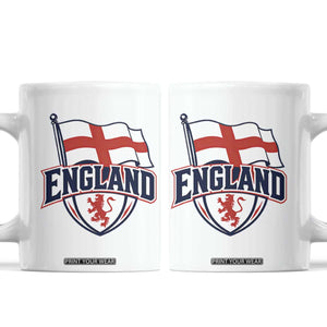 England Patriotic Crest St George Cross Flag Graphic Coffee Mug English Lion Crest Heritage Pride Souvenir TS02 White Print Your Wear
