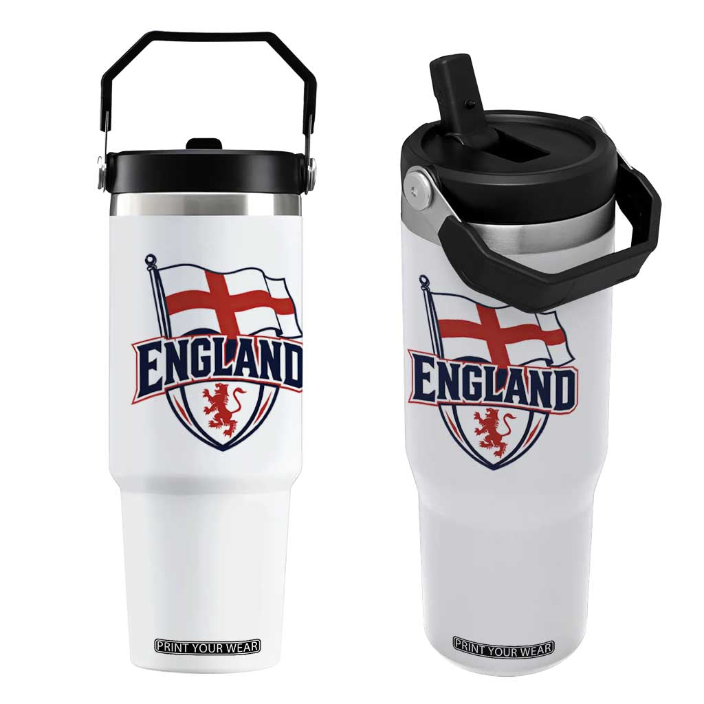 England Patriotic Crest St George Cross Flag Graphic Flip Straw Tumbler English Lion Crest Heritage Pride Souvenir TS02 One Size: 30 oz White Print Your Wear