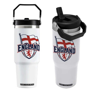 England Patriotic Crest St George Cross Flag Graphic Flip Straw Tumbler English Lion Crest Heritage Pride Souvenir TS02 One Size: 30 oz White Print Your Wear