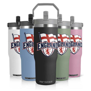 England Patriotic Crest St George Cross Flag Graphic Flip Straw Tumbler English Lion Crest Heritage Pride Souvenir TS02 Print Your Wear