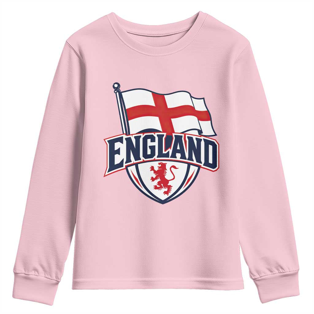 England Patriotic Crest St George Cross Flag Graphic Youth Sweatshirt English Lion Crest Heritage Pride Souvenir TS02 Light Pink Print Your Wear