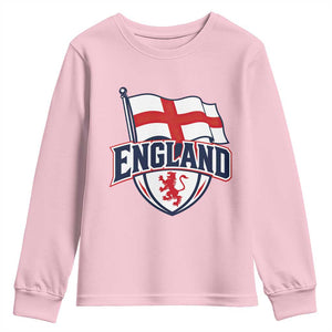 England Patriotic Crest St George Cross Flag Graphic Youth Sweatshirt English Lion Crest Heritage Pride Souvenir TS02 Light Pink Print Your Wear