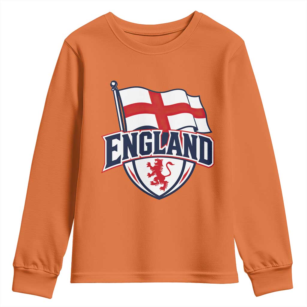 England Patriotic Crest St George Cross Flag Graphic Youth Sweatshirt English Lion Crest Heritage Pride Souvenir TS02 Orange Print Your Wear