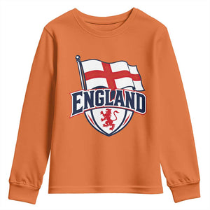 England Patriotic Crest St George Cross Flag Graphic Youth Sweatshirt English Lion Crest Heritage Pride Souvenir TS02 Orange Print Your Wear