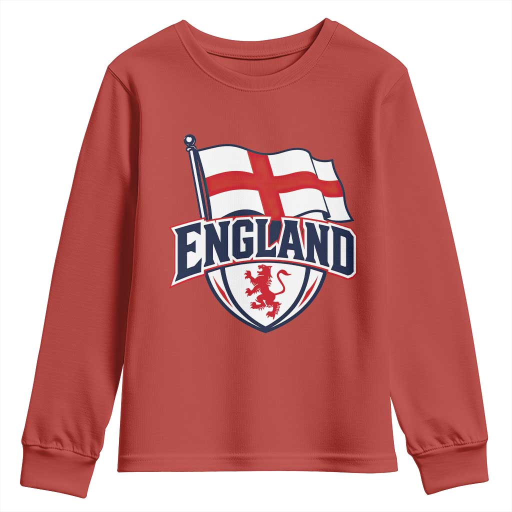 England Patriotic Crest St George Cross Flag Graphic Youth Sweatshirt English Lion Crest Heritage Pride Souvenir TS02 Red Print Your Wear