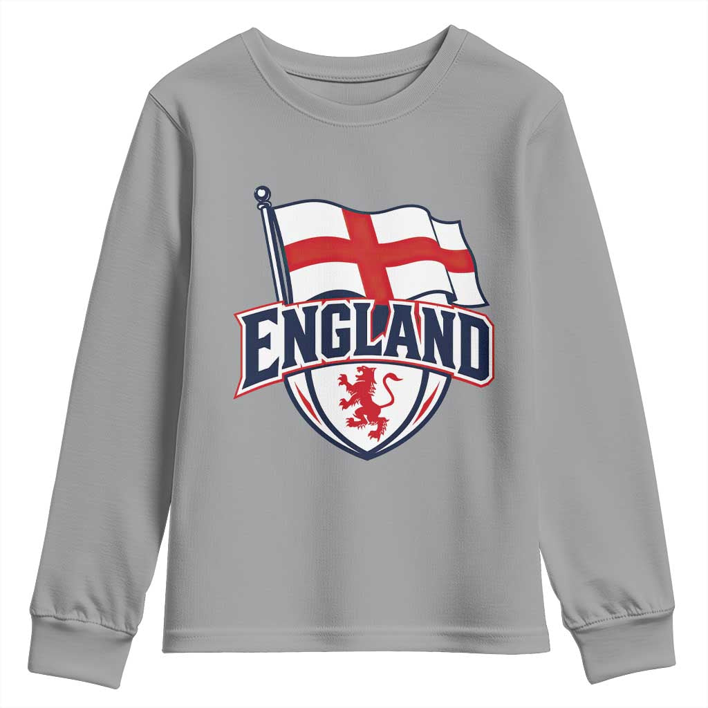 England Patriotic Crest St George Cross Flag Graphic Youth Sweatshirt English Lion Crest Heritage Pride Souvenir TS02 Sport Gray Print Your Wear