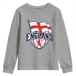 England Patriotic Crest St George Cross Flag Graphic Youth Sweatshirt English Lion Crest Heritage Pride Souvenir TS02 Sport Gray Print Your Wear