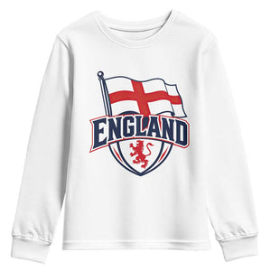 England Patriotic Crest St George Cross Flag Graphic Youth Sweatshirt English Lion Crest Heritage Pride Souvenir TS02 White Print Your Wear