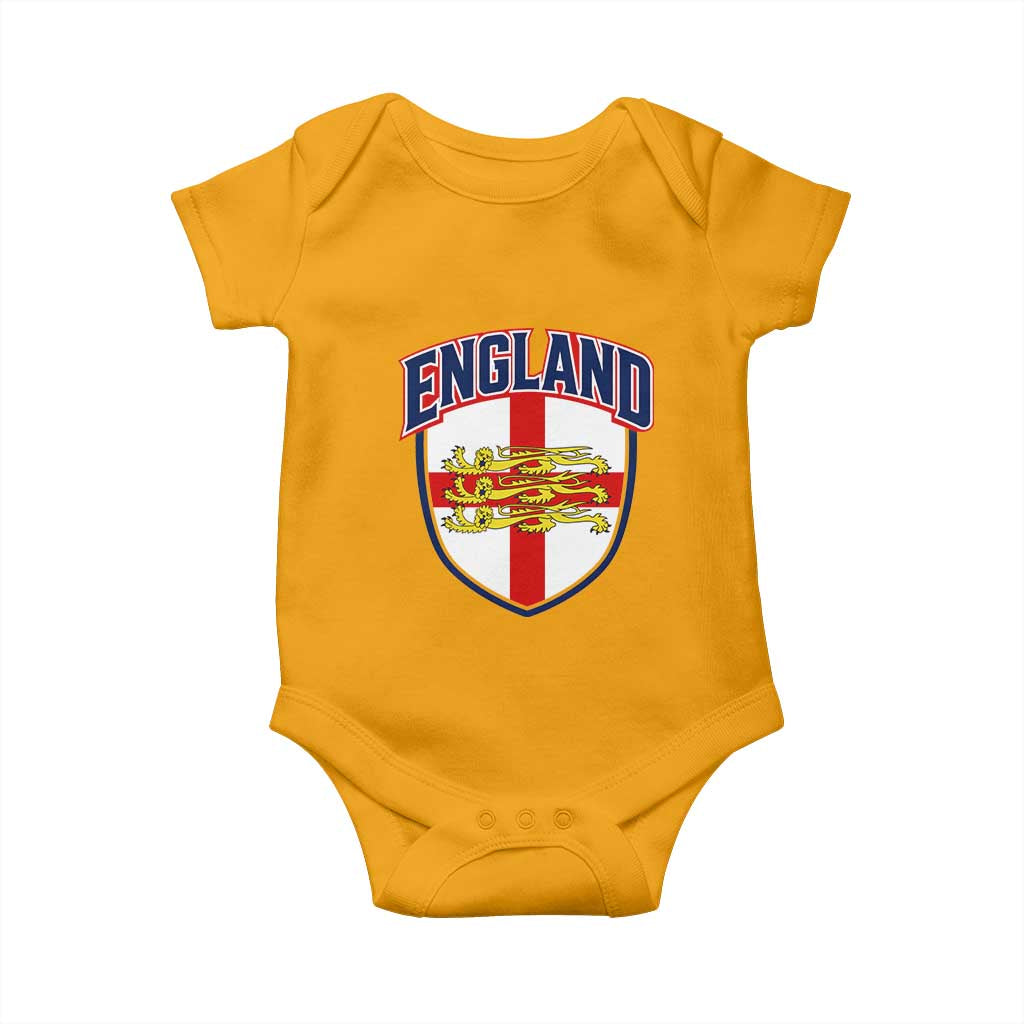 England Flag Lion Crest St George Cross Shield Crest Baby Onesie Vintage Patriotic English Sport Fan Graphic TS02 Gold Print Your Wear