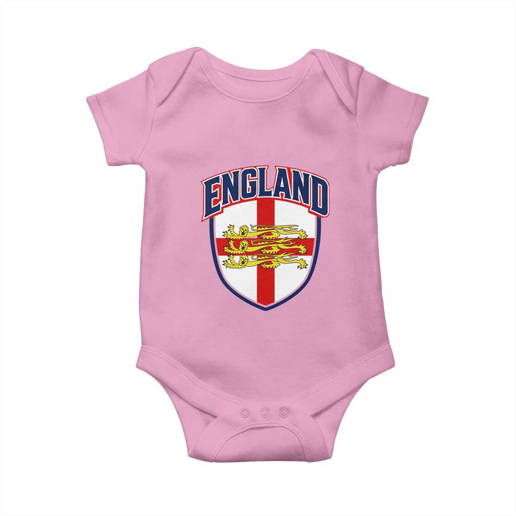 England Flag Lion Crest St George Cross Shield Crest Baby Onesie Vintage Patriotic English Sport Fan Graphic TS02 Light Pink Print Your Wear