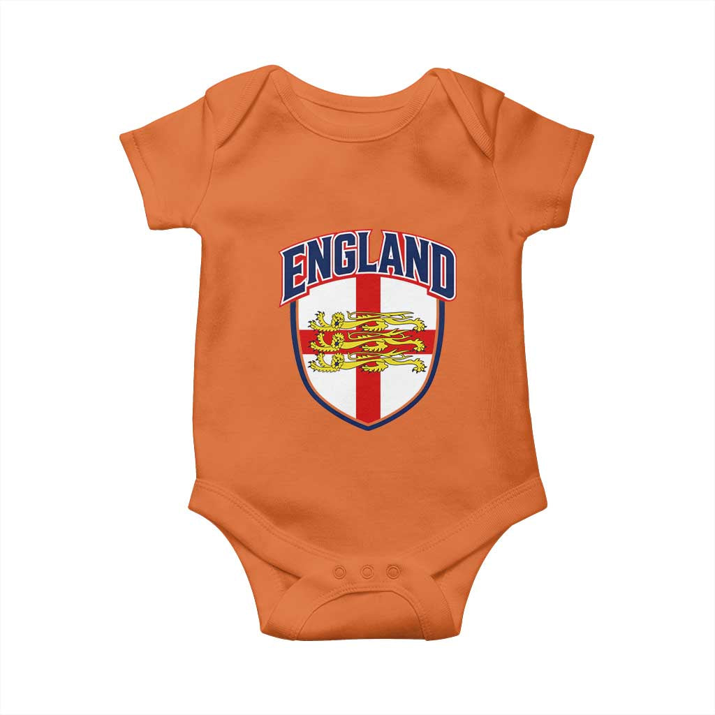 England Flag Lion Crest St George Cross Shield Crest Baby Onesie Vintage Patriotic English Sport Fan Graphic TS02 Orange Print Your Wear