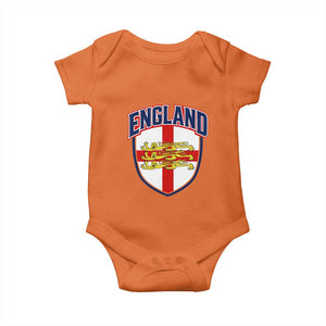 England Flag Lion Crest St George Cross Shield Crest Baby Onesie Vintage Patriotic English Sport Fan Graphic TS02 Orange Print Your Wear