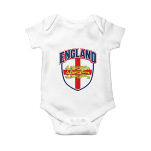 England Flag Lion Crest St George Cross Shield Crest Baby Onesie Vintage Patriotic English Sport Fan Graphic TS02 White Print Your Wear