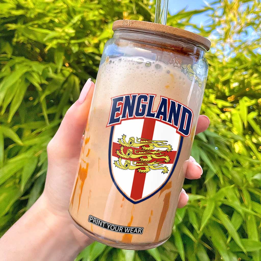 England Flag Lion Crest St George Cross Shield Crest Glass Can Vintage Patriotic English Sport Fan Graphic TS02 White Print Your Wear