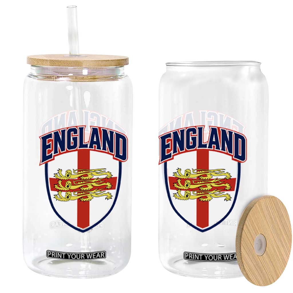 England Flag Lion Crest St George Cross Shield Crest Glass Can Vintage Patriotic English Sport Fan Graphic TS02 Print Your Wear
