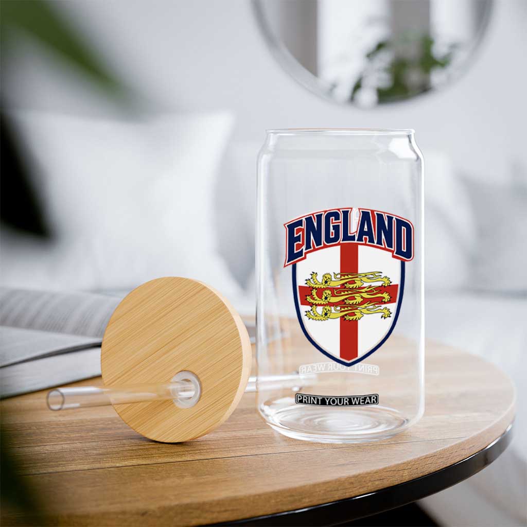 England Flag Lion Crest St George Cross Shield Crest Glass Can Vintage Patriotic English Sport Fan Graphic TS02 Print Your Wear