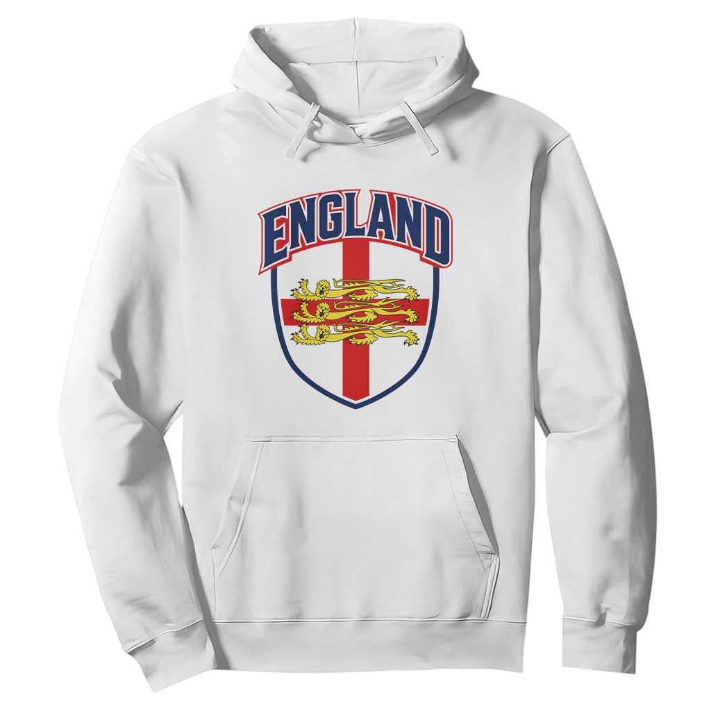 England Flag Lion Crest St George Cross Shield Crest Hoodie Vintage Patriotic English Sport Fan Graphic TS02 White Print Your Wear